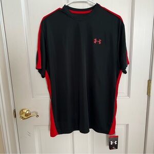 NWT Mens UNDER ARMOUR Black & Red HEATGEAR Short Sleeve Training Shirt Sz Medium